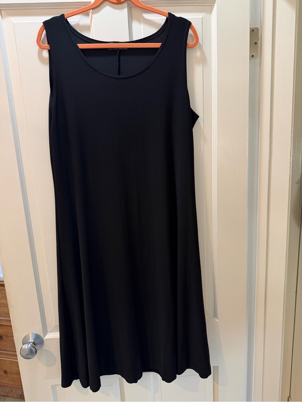 Sympli Sleeveless Black Dress Size 16 Made in Canada Midi A-Line Jersey Knit